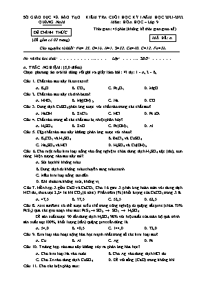 Kiểm tra cuối học kì 1 Hóa học Lớp 9 - Năm học 2021-2022 - Sở GD&ĐT Quảng Nam (Có hướng dẫn chấm)